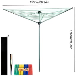 Wasrek-Droogmolen-Metalen Buitentuinscherm Drogeregel-Lichtgewicht, Inclusief Tas-Zilver+Groen. — thumbnail 1
