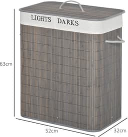 Wasmand 100L - Dubbele Wasmand - Wassorteerder - Bamboe Wasmand - Opvouwbaar - Deksel Met Handvat - Uitneembare Zak - 2 Vakken - Badkamer - 100 Liter - Grijs — thumbnail 5