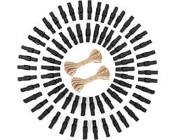 Houten Kijpers - Mini Knijpers - Foto's Ophangen - Elegant Zwart Gelakt - 100 Stuks - Zwart