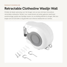 Dailygoods- Waslijn Intrekbaar Automatisch Rolsysteem - Wanddroogrek - PVC-draad - 2x12,8 m - Duurzaam - Verstelbare Lijnen - Wasdroger — thumbnail 5