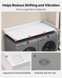 Werkblad / plank voor wasmachine en droger - Tussenblad met opstaande rand - Met haken - Extra opbergruimte - Draagvermogen 113 kg - 137 x 69,9 cm - Wit — thumbnail 5