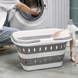 Opvouwbare plastic wasmand – Drievoudig opvouwbaar – Inklapbaar – Pop-up opbergmand – Met ventilatiegaten – Ruimtebesparend – Geschikt voor slaapkamer, woonkamer en algemeen gebruik – 28.3*20*15 cm – Grijs — thumbnail 5