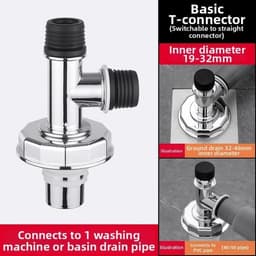 Wasmachine Afvoer Fitting - Afvoer Adapter - Dubbele Afvoer - Lekvrije Aansluiting - 40/50mm Buizen - Zilver — thumbnail 3