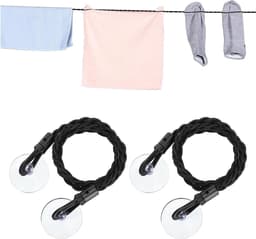 Reis waslijn - Draagbare waslijn Outdoor waslijn - Kleding drogen - Met zuignappen en haken - 2.8 meter - Zwart — thumbnail 1