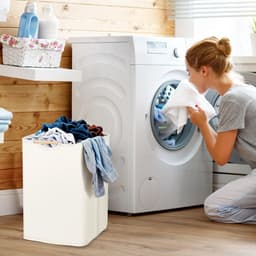 Byshayne- Wasmand 2 Stuks - Smalle Wasmand - Wasmand met Houten Handgrepen - Polyester-Katoen - 40 × 30 × 59 cm - Wasverzamelaar - Wasmanden — thumbnail 4