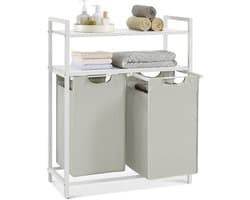 VASAGLE - Wasmand - Wassorteerder - 2 Vakken - 2 Planken - Uittrekbare en Afneembare Waszak - 92 L