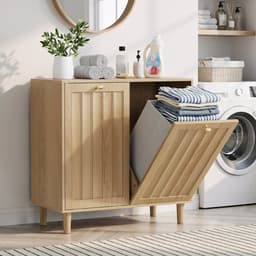 Pugsdrly Schuine wasmand met uitneembare binnenmand, badkamer-wasmand, verborgen wasmand, vrijstaand huishoudelijk rek, eikenhoutkleurig — thumbnail 3