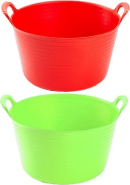 Voordeelset van 2x stuks kunststof flexibele emmers/wasmanden/kuipen van 56 liter in het rood en groen — thumbnail 1