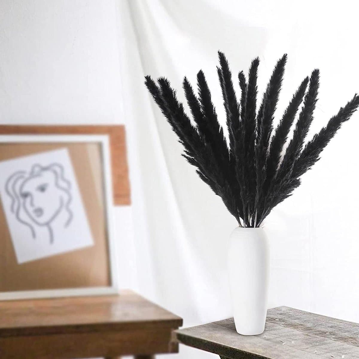 Gedroogde bloemen, 30 stuks, natuurlijke gedroogde bloemen, 44 cm, gedroogde bloemen, pampasgras, decoratie, zwarte riet, gedroogde pampasgrasveren voor bloemendecoratie — afbeelding 1