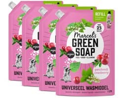 Marcel's Green Soap Universeel Wasmiddel Navulling - Patchouli & Cranberry - 4 x 1L - 92 wasbeurten