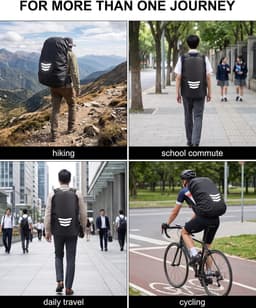 Rugzakhoes, 15-25 l, rugzak met reflecterende strepen en opbergtas, zwart, 1 stuk voor trekking, fietsen en school — thumbnail 3