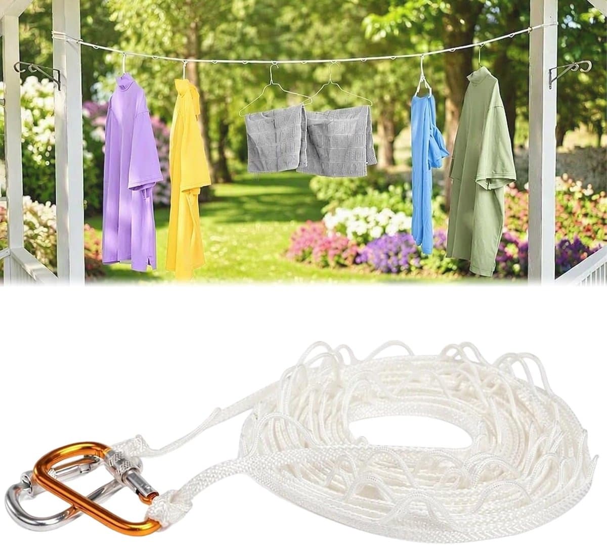 Waslijn voor buiten en binnen, 6 m, winddichte nylon waslijn — afbeelding 1