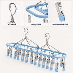 Bobypet - Droogrek - Sokken drogerrek - 2 Stucks - Winddicht & Roestvrij - Wasrek met Knijpers - 360° Draaibaar Droogrek RVS - Voor Sokken & Ondergoed - Blauw — thumbnail 5