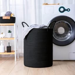 PolkaHome Wasmand Groot 58L - Opvouwbare Katoenen Opbergmand met Handvatten voor Badkamer, Woonkamer en Kinderkamer - Zwart — thumbnail 4