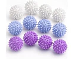 12 wasballen voor droger, herbruikbare wasballen voor droger en wasmachine, vervanging voor wasverzachter, anti-pilling, sneller drogen voor donsjacks en kleding (wit, blauw, paars)