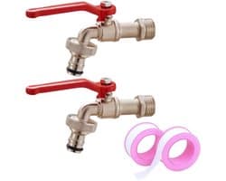 2 Waterkranen 1/2 inch, voor tuin, wasmachine en regenton