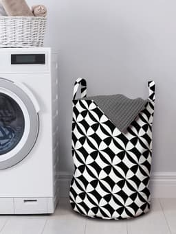 ABAKUHAUS zwart-witte waszak, Boho-diagonale vormen, wasmand met handvatten, trekkoordsluiting, voor wasserettes, 33 cm breed x 49 cm hoog, kolengrijs — thumbnail 2