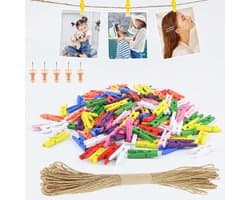 156 Stuks Mini Wasknijpers en Jute Touw voor Fotowanden en Decoraties