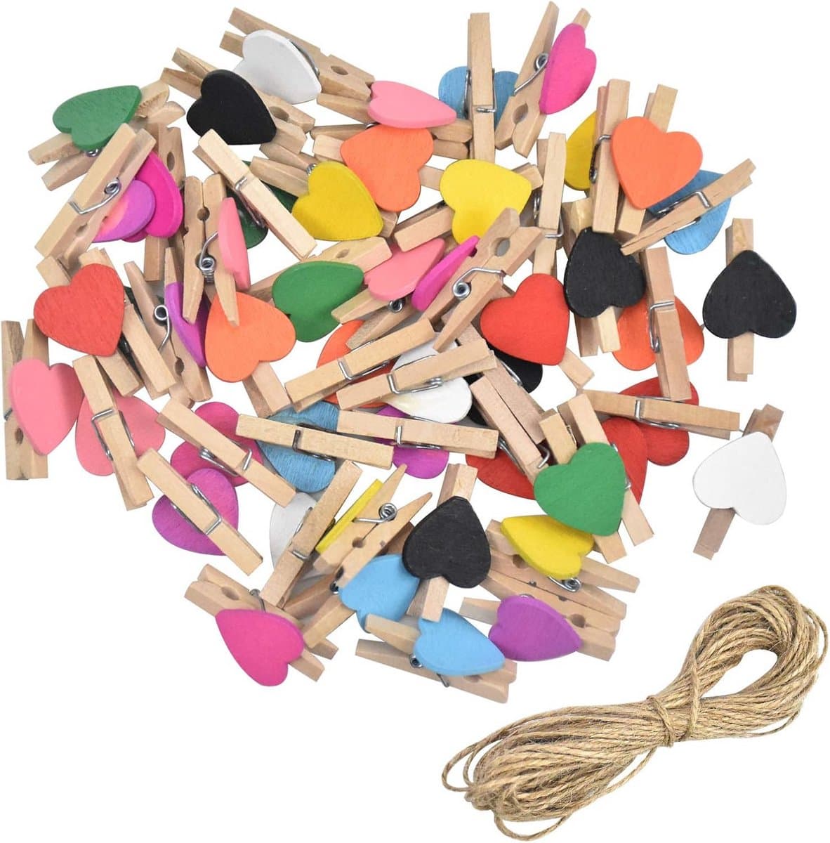 50 Stuks Mini Houten Clips met 10M Jute Touw voor Fotomuur Decoratie — afbeelding 1