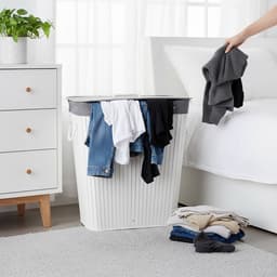 Wasmand 2 vakken - 105 l - bamboe - opvouwbaar - wit — thumbnail 2