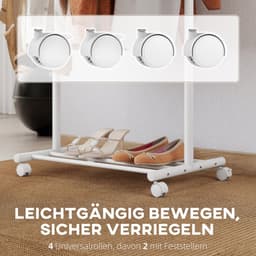 Mobiel Kledingrek - 5 Haken + Kledingstang + Schoenrek - Praktisch - Metaal - Wit — thumbnail 3