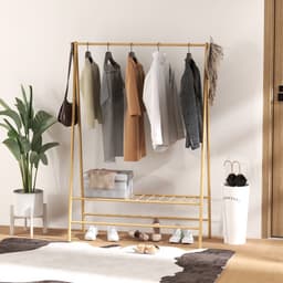 Kledingrek - 116x43,5x160 cm - Met Haken & Planken + Kledingstang - Bamboe - Naturel — thumbnail 5