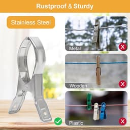 4 stuks-Wasknijpers - Kledingklemmen - Dekenklemmen - Zwembaddekselklemmen - Strandlakenklemmen - RVS - Winddicht - Geschikt voor het drogen van kleding, dekens en dekbedden - Zilver - 14*9cm — thumbnail 3