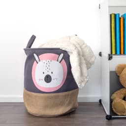 Intirilife Opbergmand voor kinderen van linnen - Opbergmand voor kinderkamer Kleding - Opvouwbare wasmand Wasmand Kinderspeelgoedmand, organizer, kamerdecoratie, dier konijn grijs — thumbnail 2