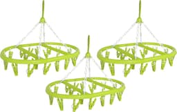 Droogcarrousel/droogmolen groen met 20 knijpers 41 x 32 cm - 3x - Droogrek/Droogmolen/Wasrekje — thumbnail 1