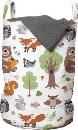New Bed, Opbergmand Kinderkamer Bosdieren en Bomen, Wasmand met Dieren met Handvatten en Koordsluiting, Speelgoedmand kinderen - Speelgoedkist - Wasbox - 33 x 48 cm — thumbnail 1