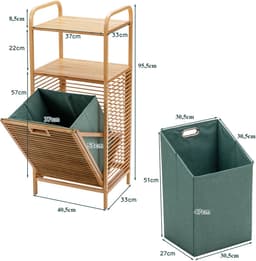 COSTWAY Badkamermeubel met schommelwasmand en 2 opbergplanken, afneembare Oxford-voering, voor woonkamer, keuken van bamboe en canvas (40,5 x 33 x 95,5 cm) — thumbnail 2