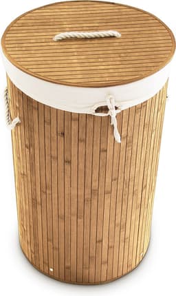 3x wasmand bamboe - wasbox met deksel - 70 liter - rond - 65 x 41 cm - natuur — thumbnail 2