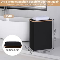 Ploutos® Wasmand 2 Vakken - Wasmand - Wassorteerder - Zwart - 57cm x 37cm x 70cm — thumbnail 5