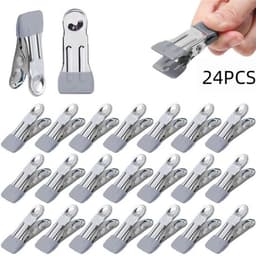 24 stuks - Roestvrijstalen wasknijpers - handdoek- en badhanddoekclips - windbestendige wasknijpers - geschikt voor sokken, strandhanddoeken en het afsluiten van voedsel - 5.5×2.3×2.3cm - grijs — thumbnail 1