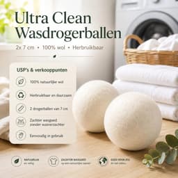 Ultra Clean Wasdrogerballen - 4x - 100% wol - Herbruikbaar - Drogerballen - 7 cm - was drogen — thumbnail 2