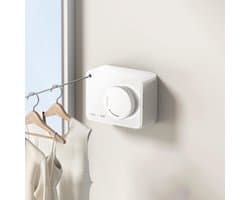 Wanddroger Intrekbare Waslijn Voor Binnen En Buiten, Uitschuifbaar Zware Roestvrijstalen Lijn, Wandmontage Niet-doorhangend, Waslijn Voor Badkamer, Balkon Waslijn 4.2m (Rechthoekig, Wit)