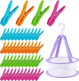 Wasknijpers met Mand, Windbestendige Kleurrijke Wasknijpers Zonder Afdruk, Wasknijper Zonder Afdruk, Windbestendige Kunststof Wasknijper, Antislip, voor Waslijnen en Kleding, Sokken — thumbnail 1