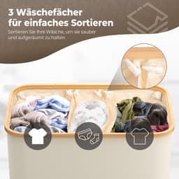 Wasmand met deksel - Kleding organizer - Kleding sorteren - Drie uitneembare vakken - 158 liter - Beige — thumbnail 3