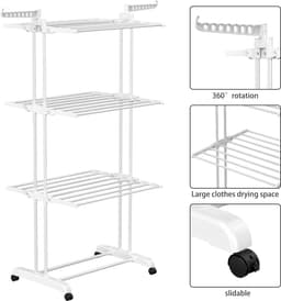 Droogrek Toren - Kledingdroger Staand - Kleding Drogen - Inklapbare Vleugels - 50 x 75 x 171 cm - Wit — thumbnail 5