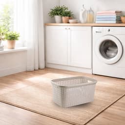 Plasticforte Wasmand - 2x - 35 liter - rotan - beige - kunststof - 53 x 36 x 26 cm - draagmand - met handvatten - lichtgewicht — thumbnail 2