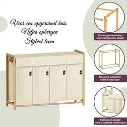 Wasmand - 200L - Wasmand 4 Vakken - Wasmanden - Beige - 54cm x 36cm x 83cm — thumbnail 2