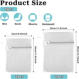 Netwaszakken voor Lingerie - Set van 4 Stuks, Ademend Mesh met Ophanglus voor Veilig Wassen — thumbnail 4