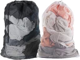 2 stuks grote wasmachinetassen, wasmachinetas, 60 x 90 cm, extra grote herbruikbare reistas met dicht trekkoord voor kleding, broeken, overhemden en sokken (wit/zwart) — thumbnail 2