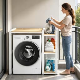 Wasmachine Rek - Opbergrek Badkamer - Wasruimte Organiseren - Verstelbare Hoogtes - 3 Planken - Zwart — thumbnail 2