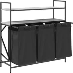 Wasmand – Wasbak – Wasrek – Wasopvang – Wascontainer – 3 Compartimenten – Stalen Frame Met Houten Planken — thumbnail 5