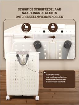 Thuys – Opvouwbare Wasmand – Met Wielen – 67L Grote Kunststof Wasmand – Met Handvat – Duurzame Wasbox En Speelgoed Organizer — thumbnail 3