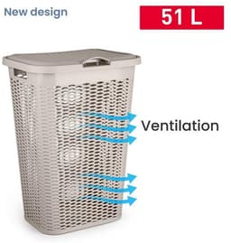 Plasticforte Wasmand Ventilation - 2x - met deksel - beige - kunststof - 51 liter - 43 x 35 x 61 cm - Badkamer - Wasgoed - Nieuw design - Zeer stevig — thumbnail 4