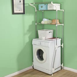 Opbergplank Toilet Boven de Wasmachine - Opbergrek Badkamer Ruimtebespaarder - 2 Planken Wasruimte Organizer met Ophangstang - Eenvoudige Montage - Verstelbare (62-101) x 173 x 48 cm Ivoor Wasmachine rek — thumbnail 2
