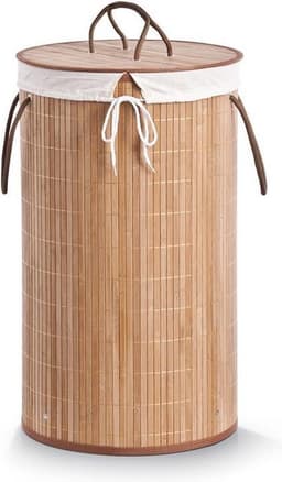 Zeller Wasmand - bamboe hout - rond/deksel - 35 x 60 cm - 73 Liter - Wasgoed sorteren/verzamelen - Wasgoedmanden — thumbnail 1