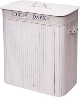 Wasmand MCW-C21, Wasbox Wasbox, bamboe 2 compartimenten 63x55x34cm 100l ~ wit — thumbnail 3